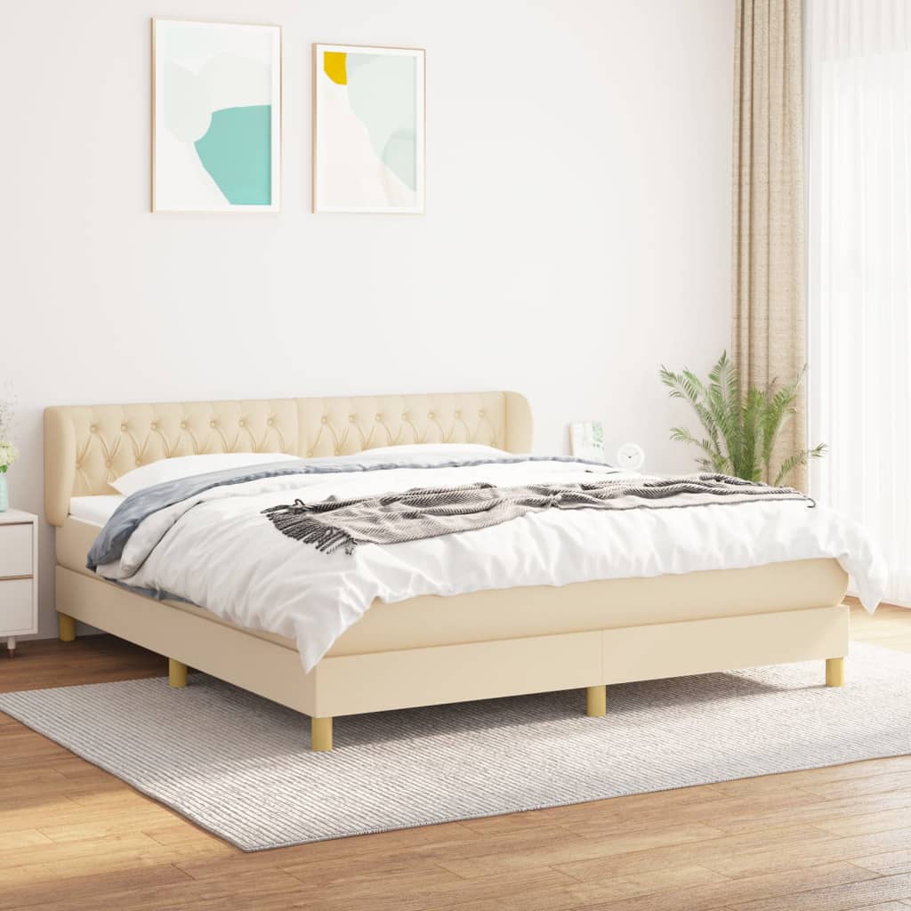 vidaXL Posteľný rám boxspring s matracom krémový 180x200 cm látka