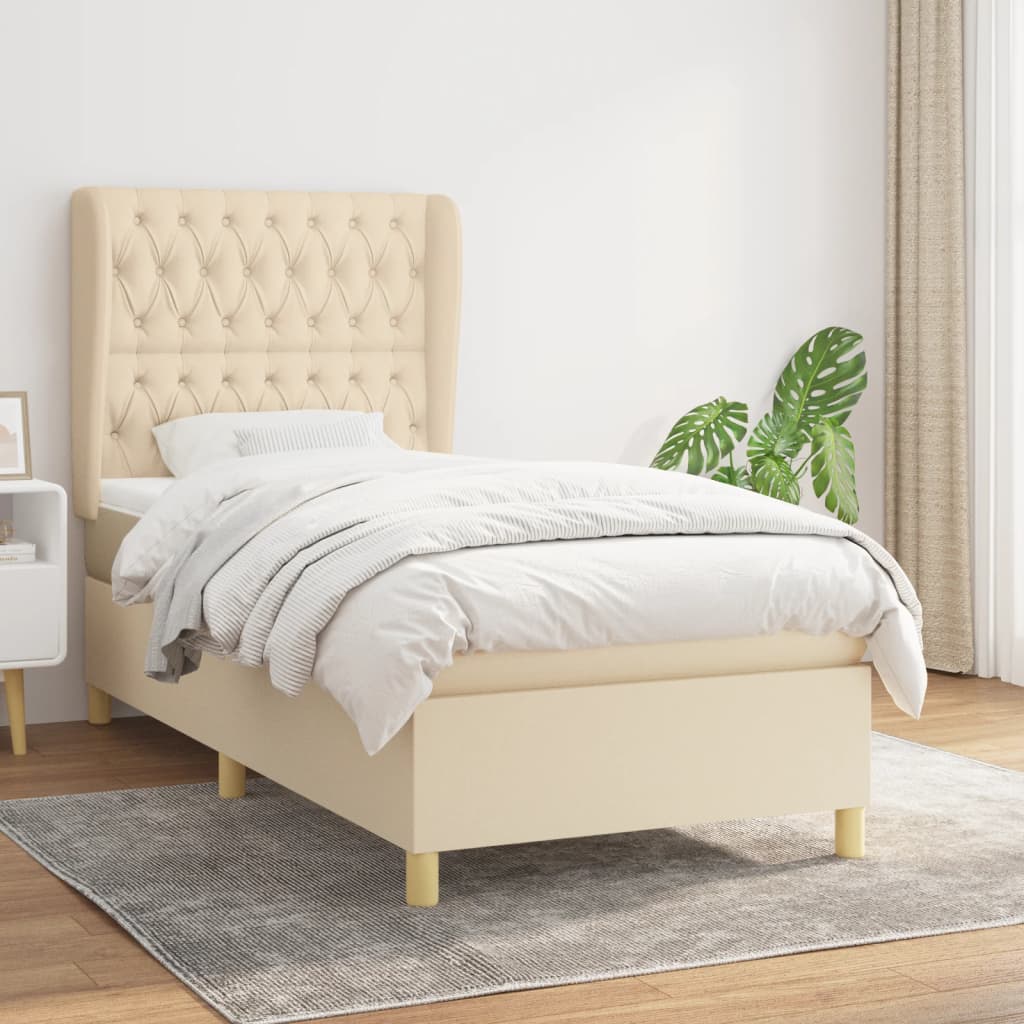 vidaXL Posteľný rám boxspring s matracom krémový 90x190 cm látka