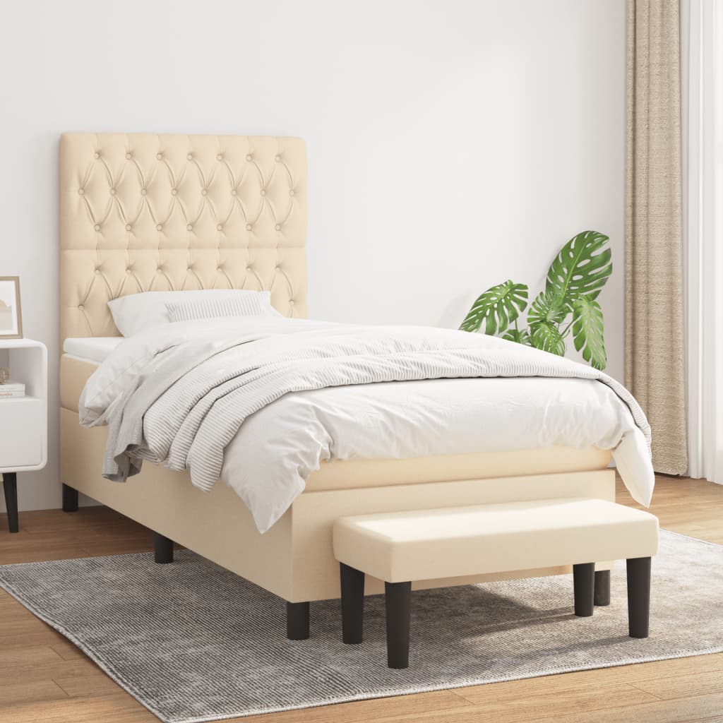 vidaXL Posteľný rám boxspring s matracom krémový 90x190 cm látka