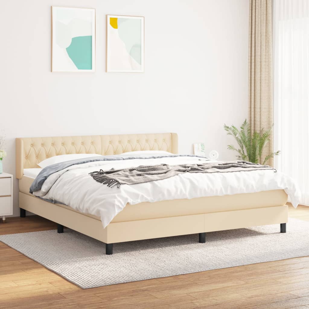 vidaXL Posteľný rám boxspring s matracom krémový 180x200 cm látka