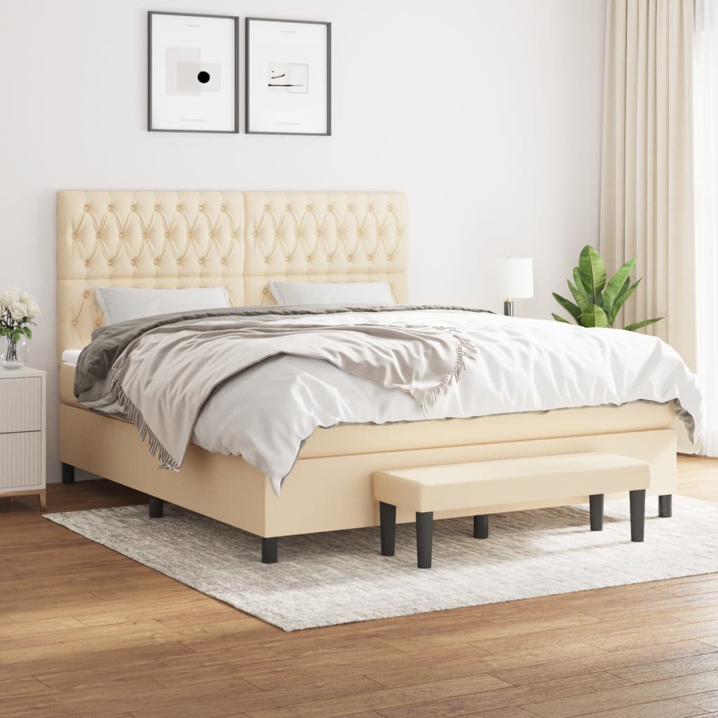 vidaXL Posteľný rám boxspring s matracom krémový 180x200 cm látka