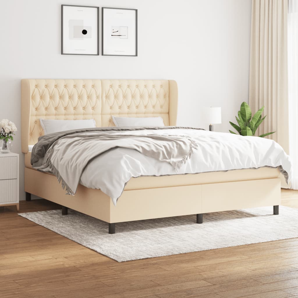 vidaXL Posteľný rám boxspring s matracom krémový 180x200 cm látka