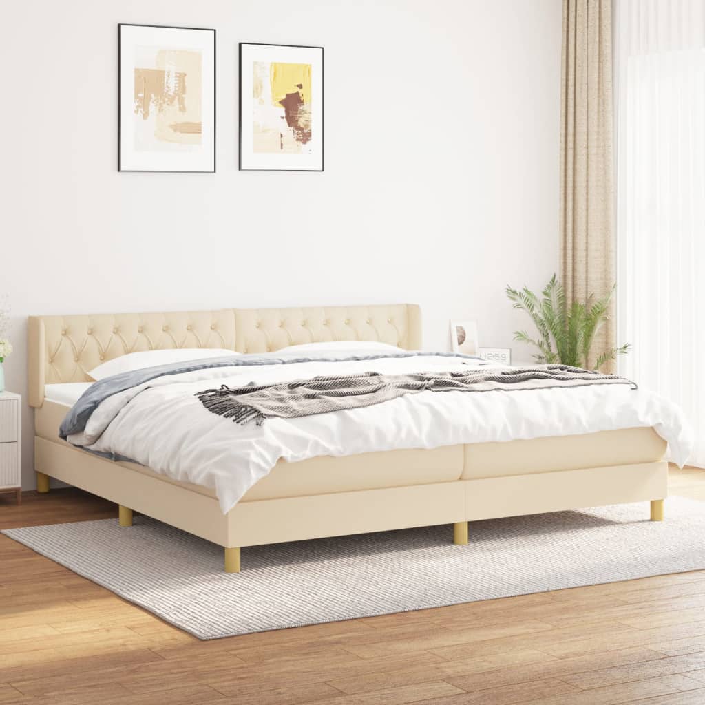 vidaXL Posteľný rám boxspring s matracom krémový 160x200 cm látka