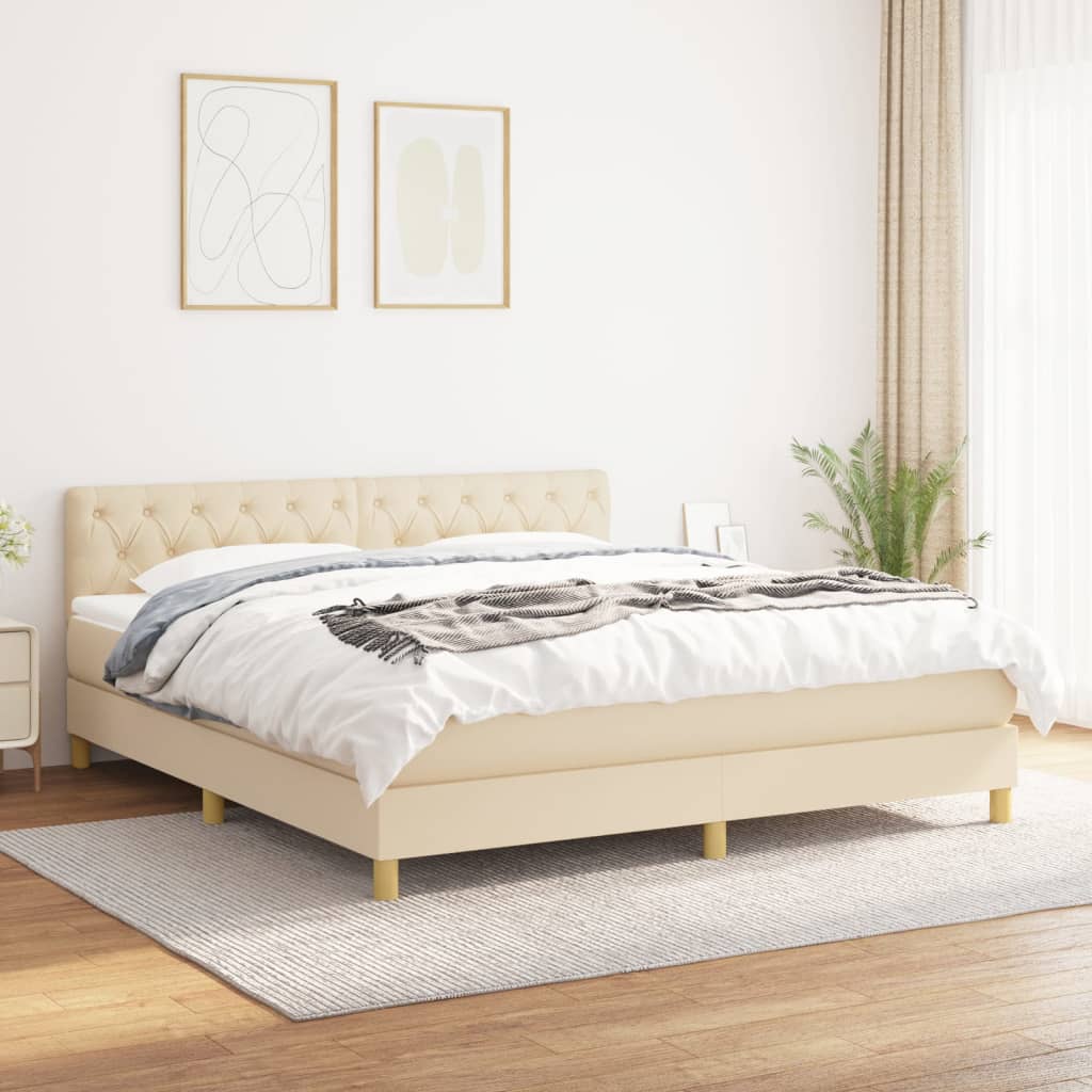 vidaXL Posteľný rám boxspring s matracom krémový 160x200 cm látka