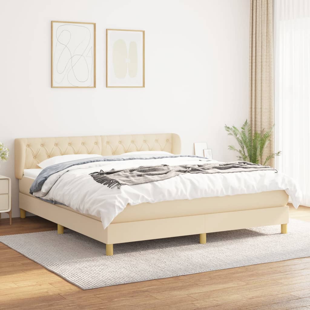 vidaXL Posteľný rám boxspring s matracom krémový 160x200 cm látka