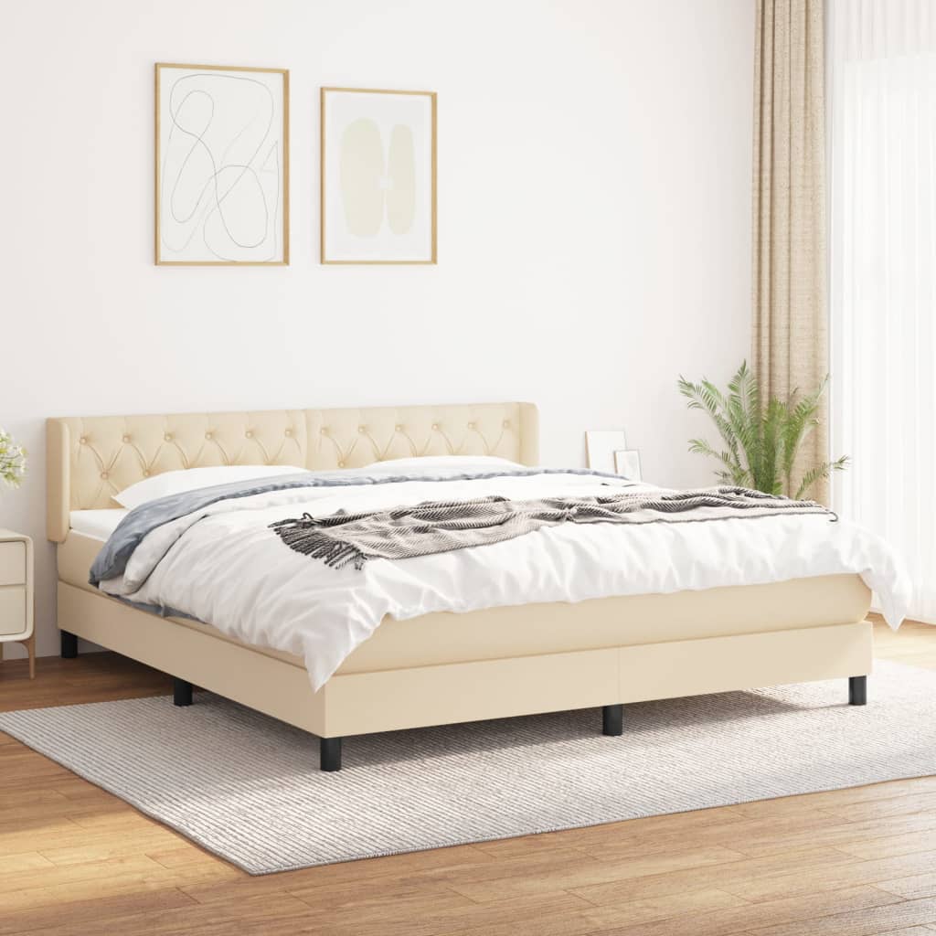 vidaXL Posteľný rám boxspring s matracom krémový 160x200 cm látka