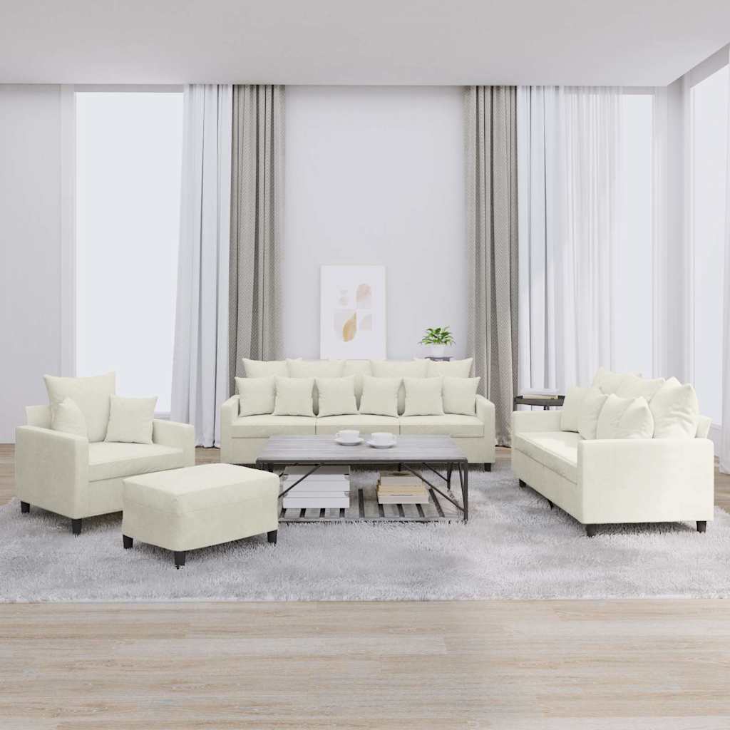 vidaXL 4-dielna sedacia súprava s vankúšmi krémová zamat