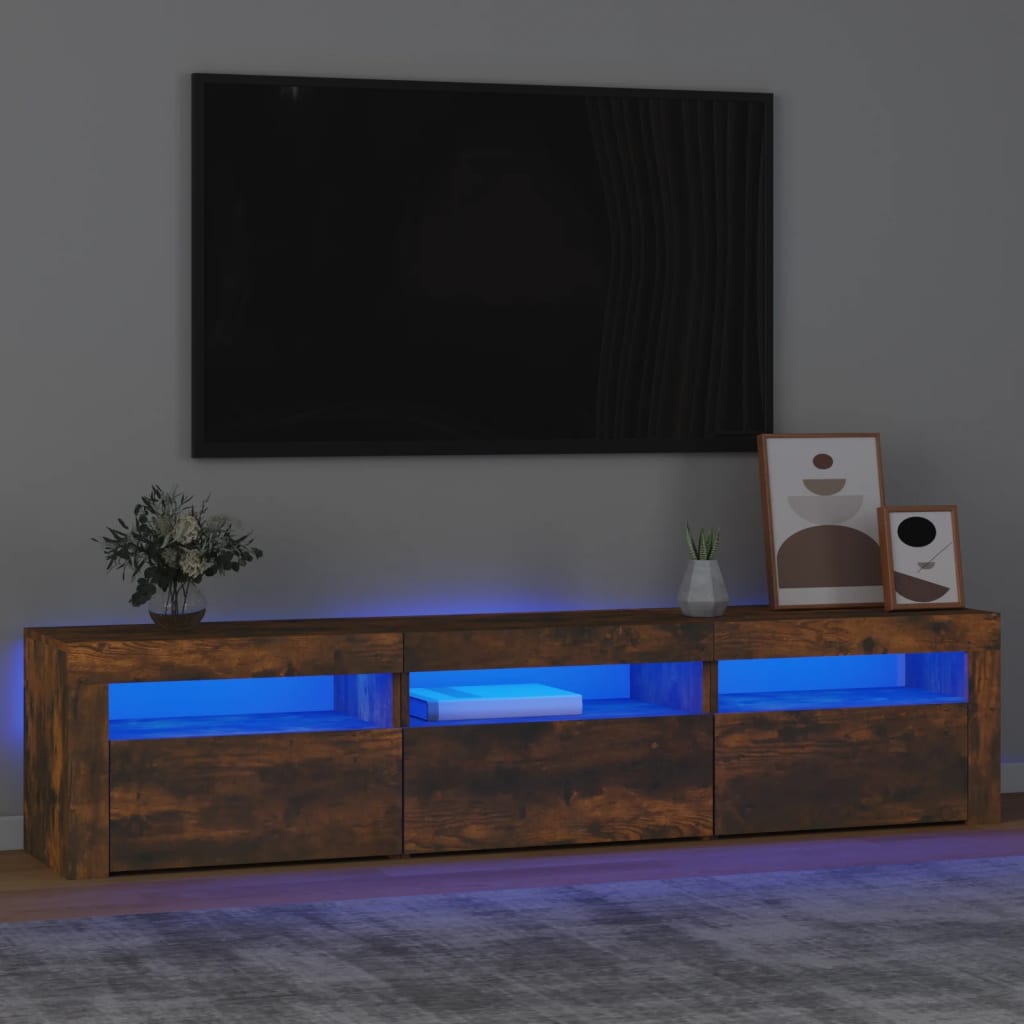 vidaXL TV skrinka s LED svetlami dymový dub 180x35x40 cm