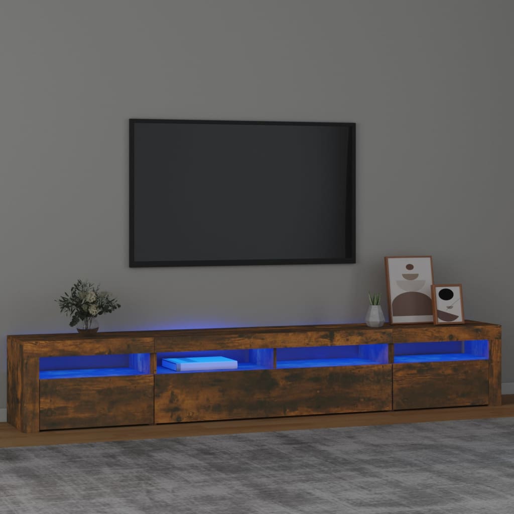 vidaXL TV skrinka s LED svetlami dymový dub 240x35x40 cm
