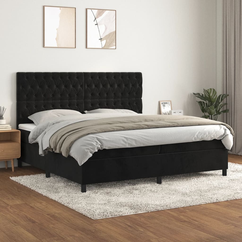 vidaXL Posteľný rám boxspring s matracom čierny 200x200 cm zamat