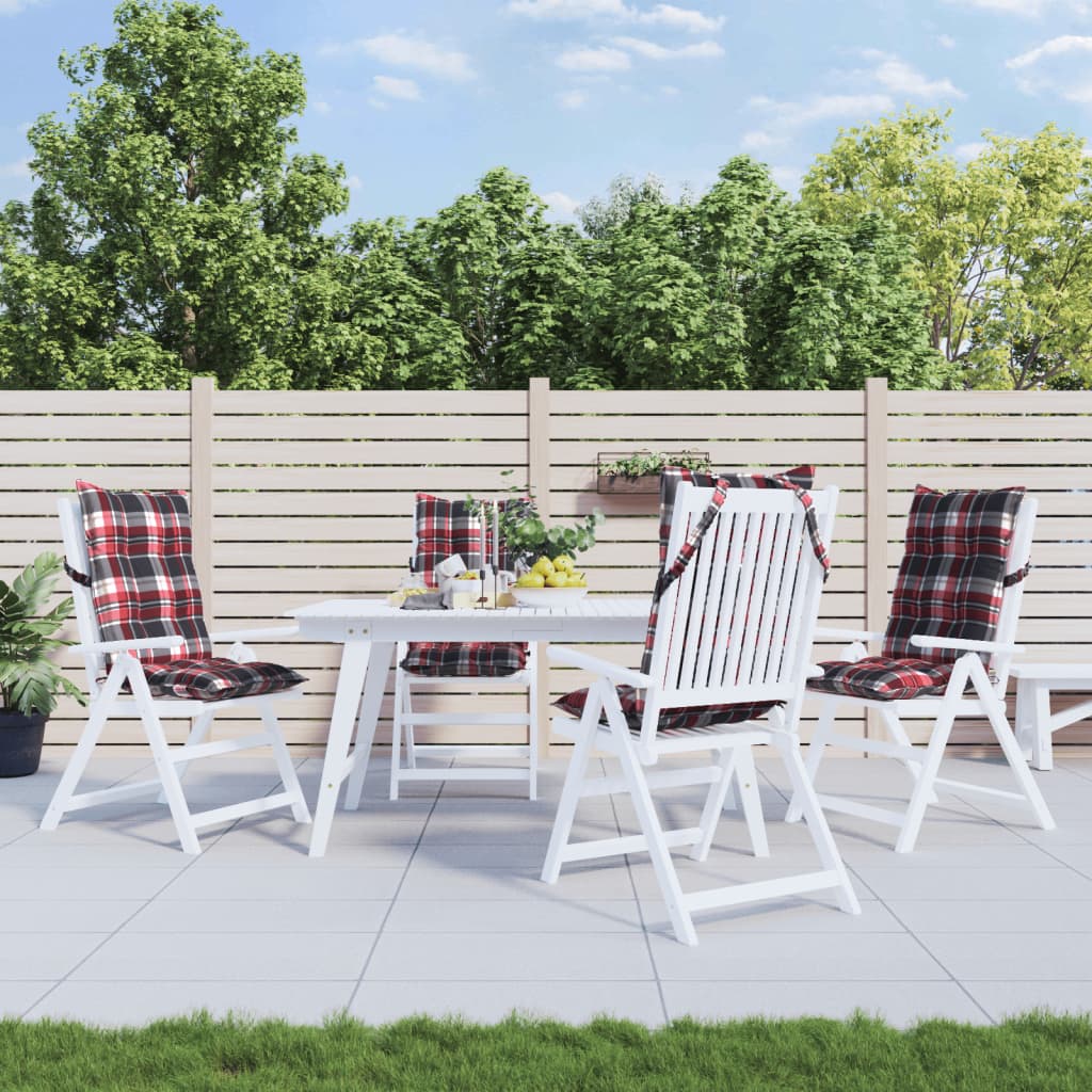 vidaXL Vankúše na stoličky s vysokým operadlom 4ks červené kocky látka