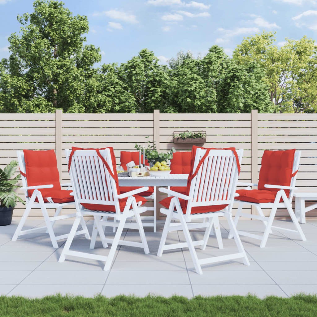 vidaXL Podložky na stoličky nízke operadlo 6ks červené oxfordská látka