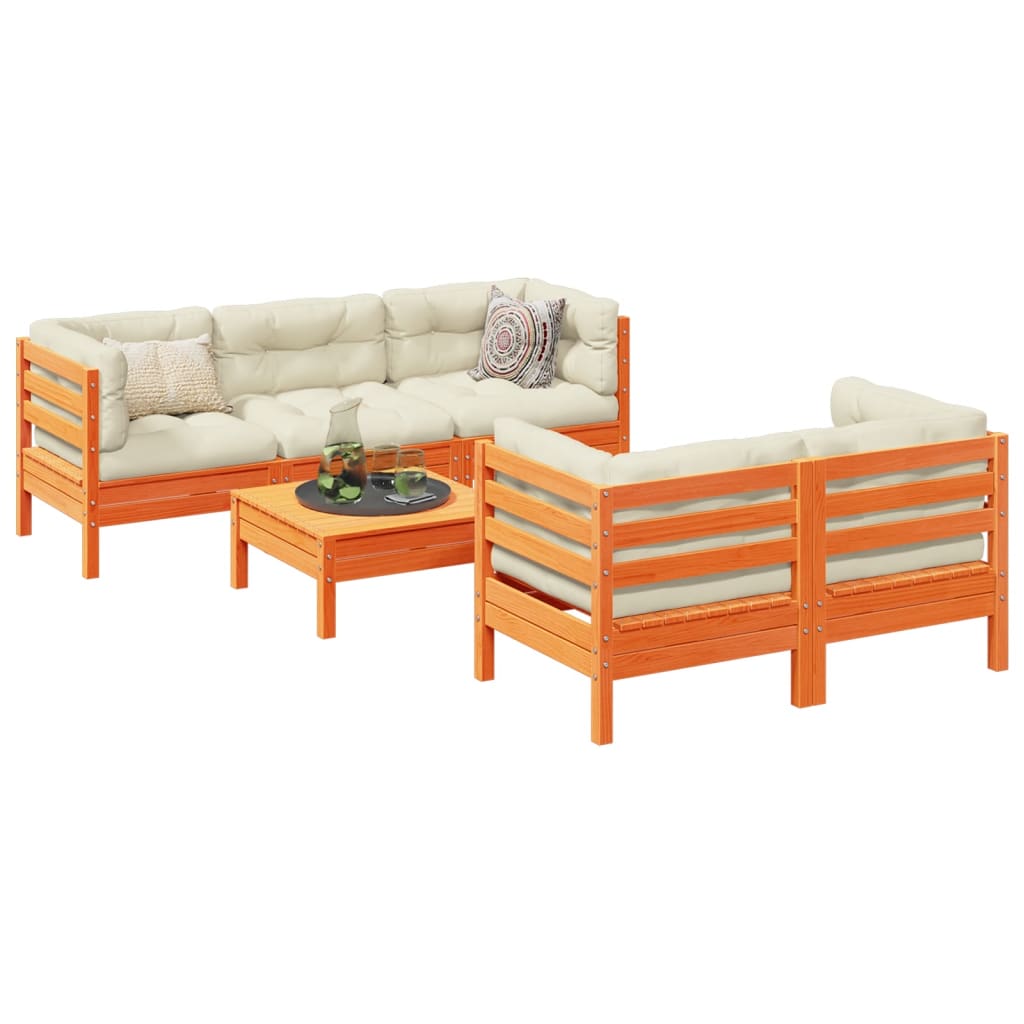 vidaXL 6-dielna záhrad. sedacia súprava vankúše vosková hnedá borovica