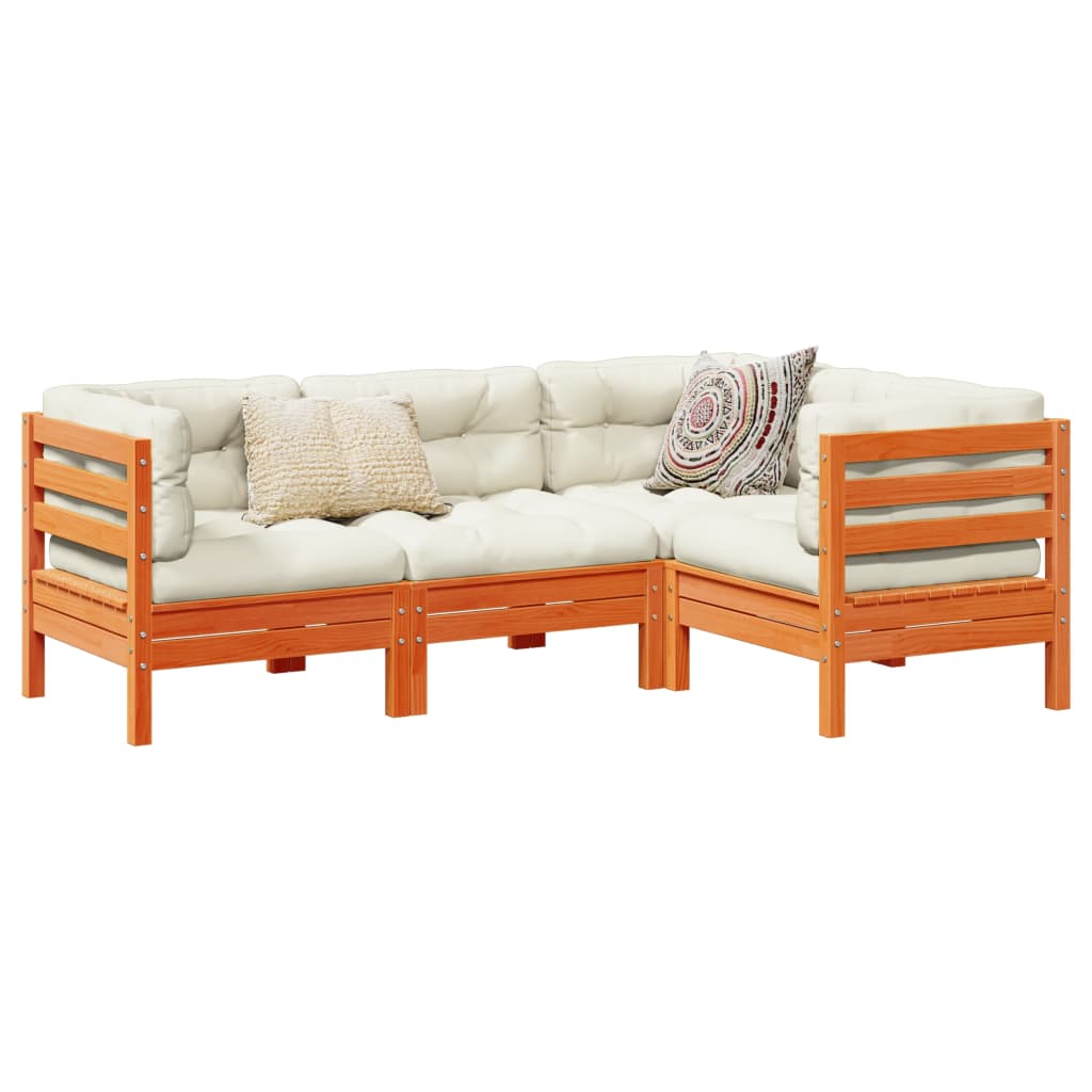 vidaXL 4-dielna záhr.súprava pohoviek s vankúšmi voskovohnedá borovica