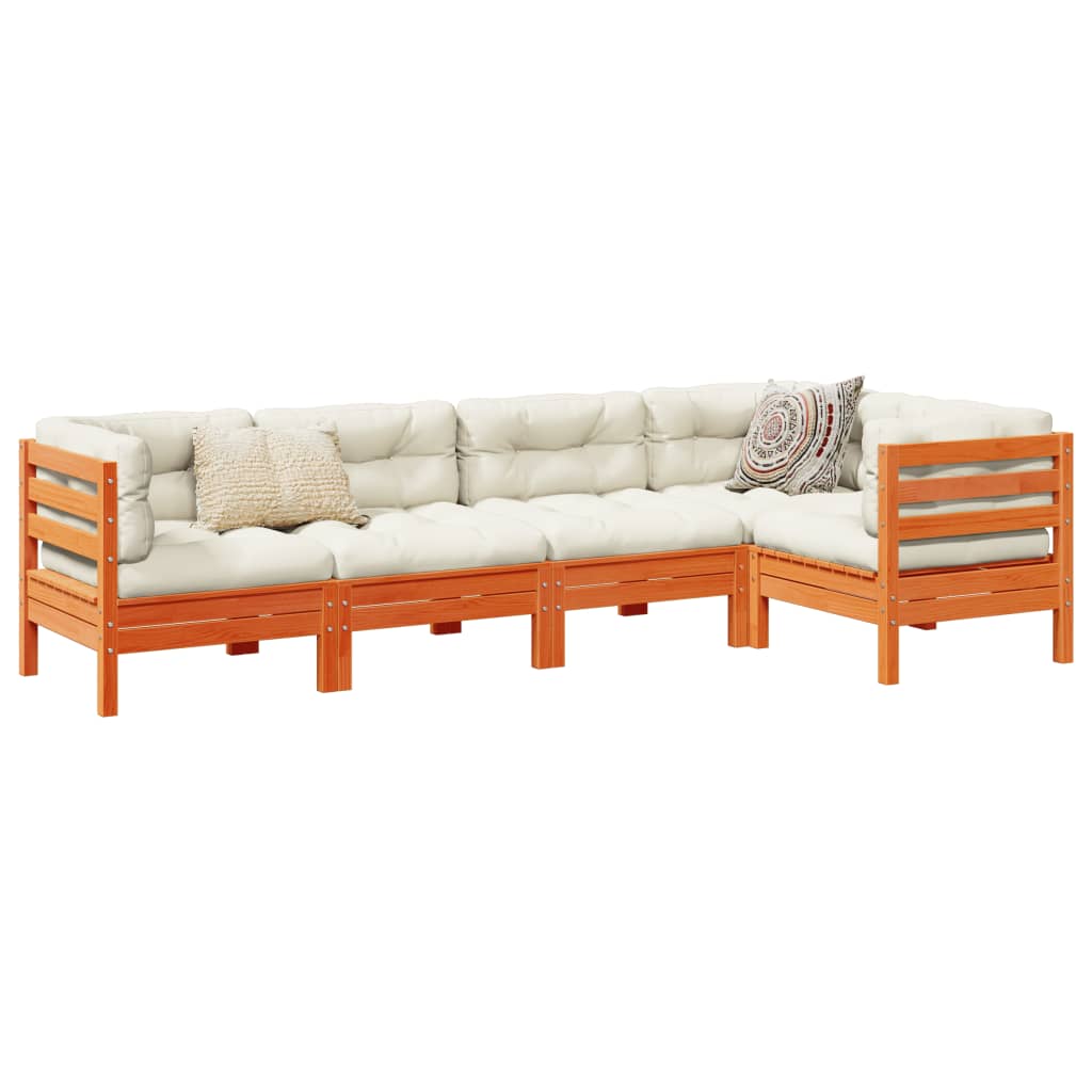 vidaXL 5-dielna záhr.súprava pohoviek s vankúšmi voskovohnedá borovica