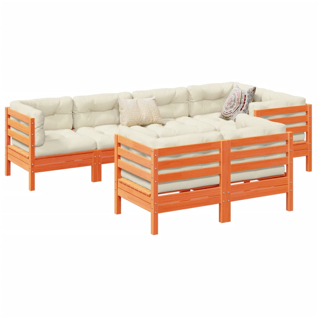 vidaXL 7-dielna záhr.súprava pohoviek s vankúšmi voskovohnedá borovica