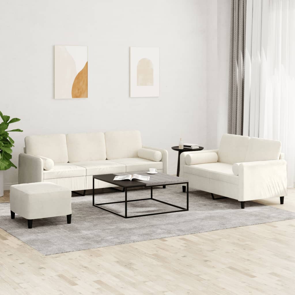 vidaXL 3-dielna sedacia súprava s vankúšmi krémová zamat