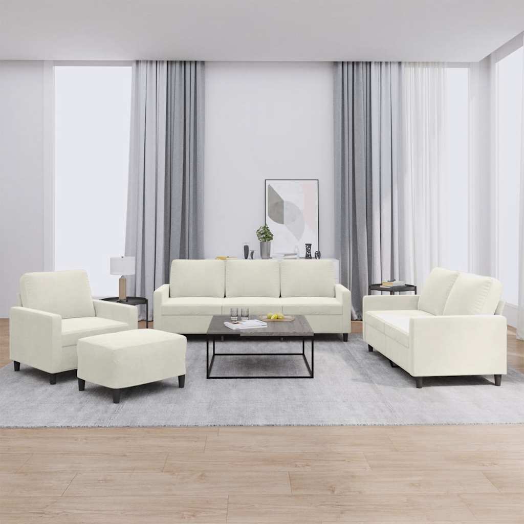 vidaXL 4-dielna sedacia súprava s vankúšmi krémová zamat