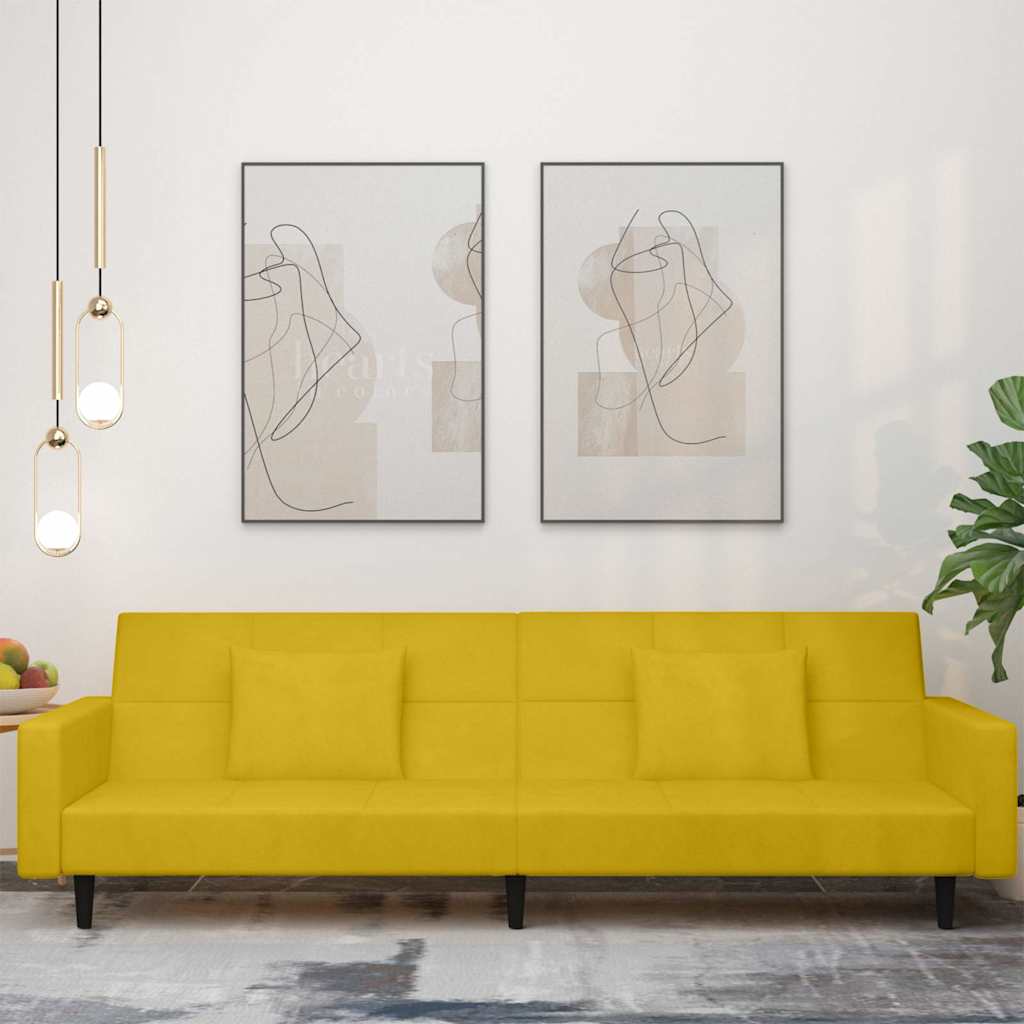 vidaXL 2-miestna rozkladacia pohovka s 2 vankúšmi, žltá, zamat