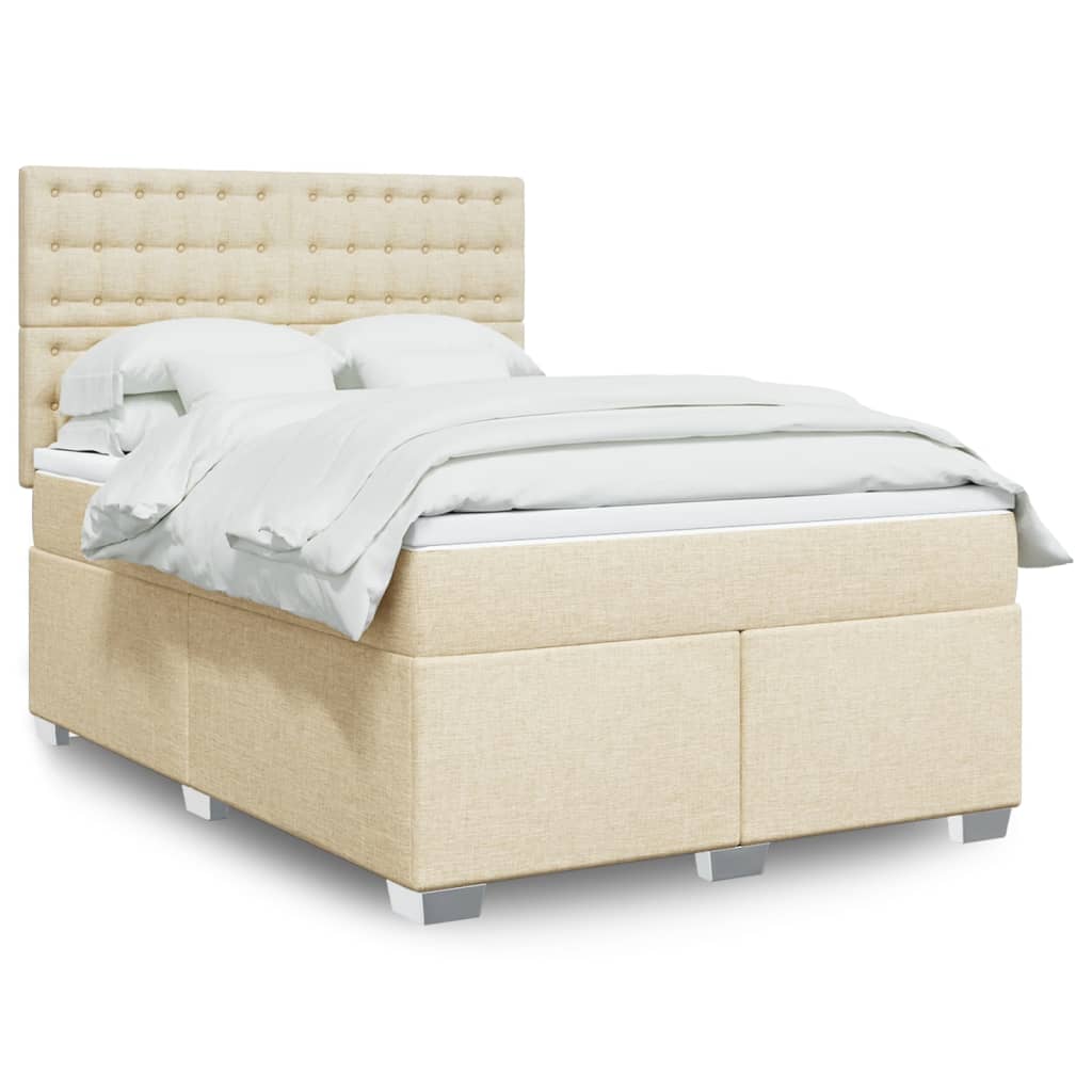 vidaXL Posteľný rám boxspring s matracom krémový 160x200 cm látka