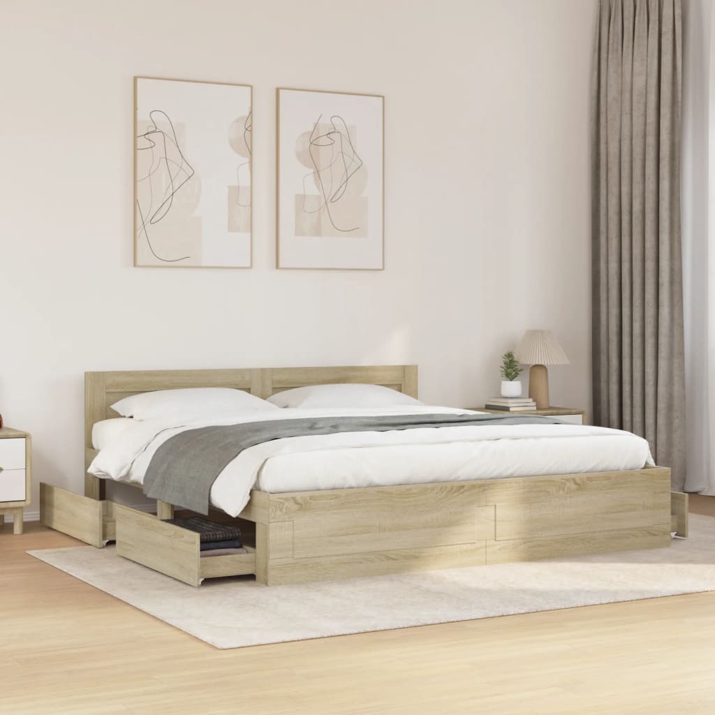E-shop vidaXL Posteľný rám s čelom dub sonoma 200x200 cm kompozitné drevo