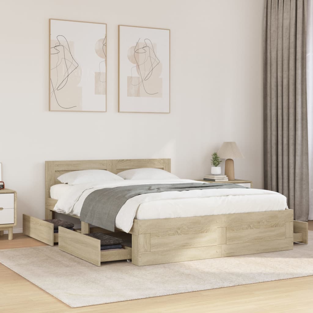 E-shop vidaXL Posteľný rám s čelom dub sonoma 140x200 cm kompozitné drevo