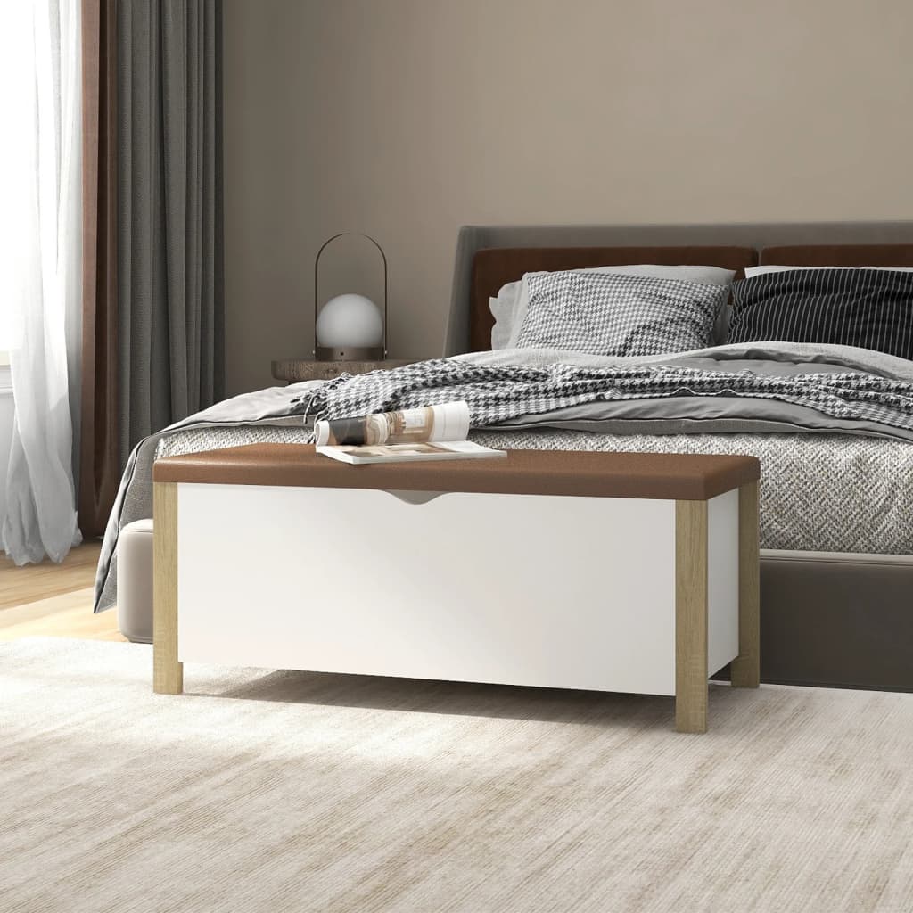 vidaXL Úložný box s vankúšom dub sonoma a biela 105x40x45 cm drevotrieska