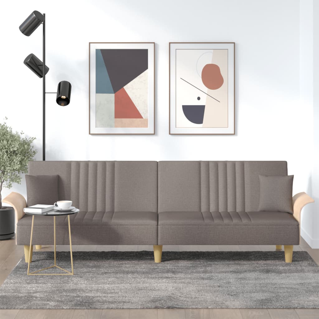 vidaXL Rozkladacia pohovka s opierkami na ruky sivohnedá látka