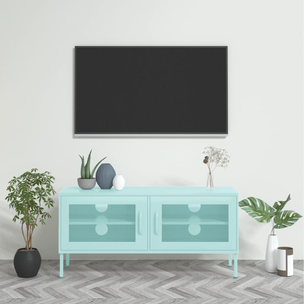 vidaXL TV skrinka mätovo-zelená 105x35x50 cm oceľ