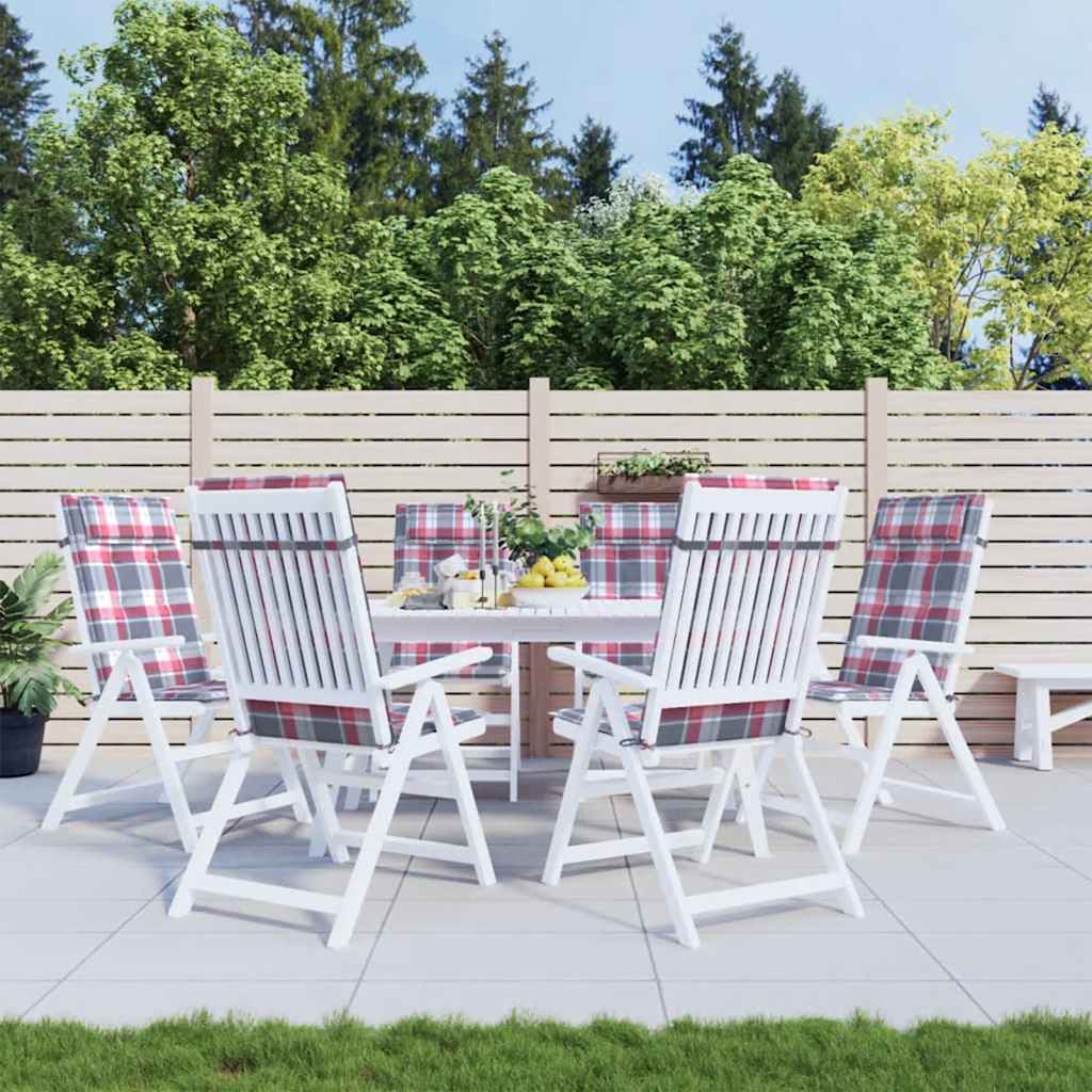 vidaXL Podušky na stoličky s vysokým operadlom 6ks červené kocky látka