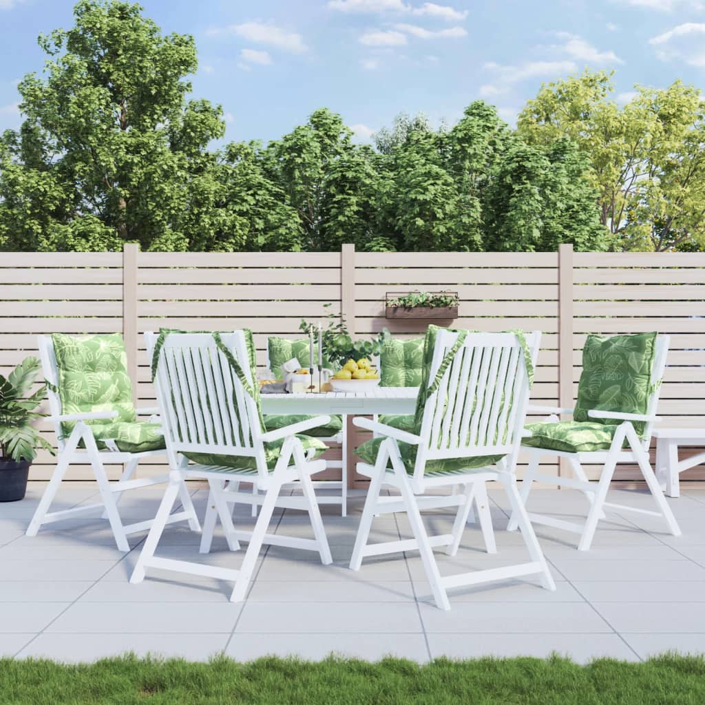 vidaXL Podložky na stoličky nízke operadlo 6 ks vzor listov látka