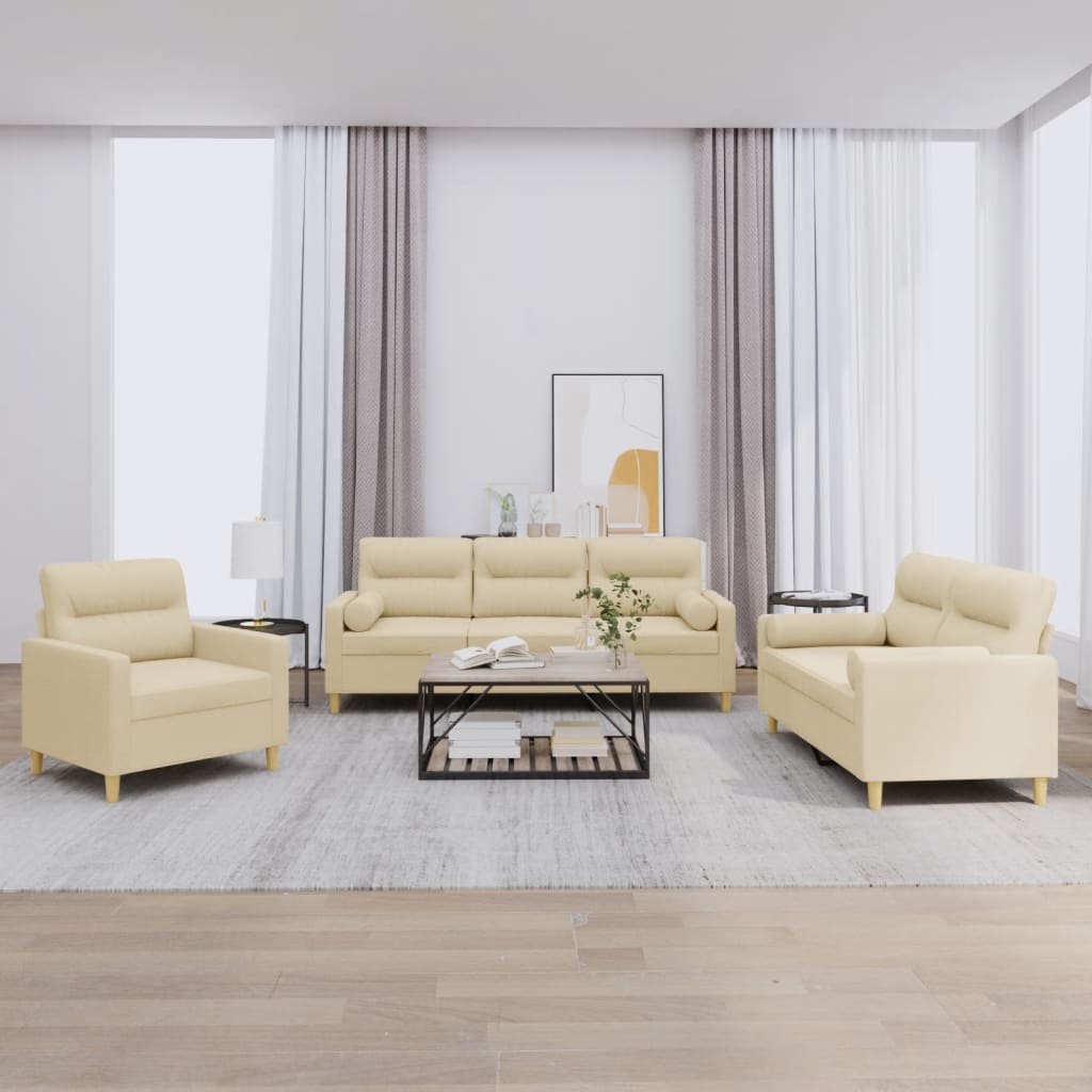 vidaXL 3-dielna sedacia súprava s vankúšmi krémová látka