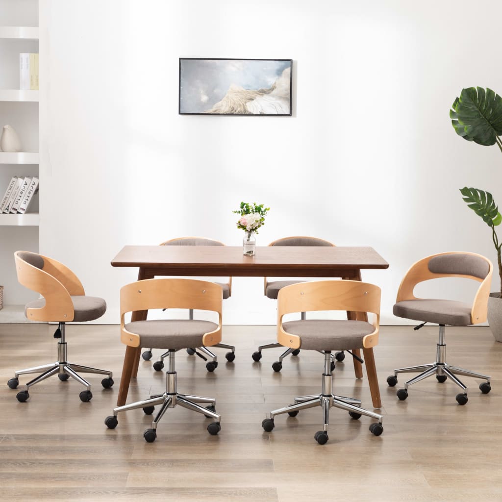 vidaXL Otočné jedálenské stoličky 6ks,sivohnedé, ohýbané drevo a látka