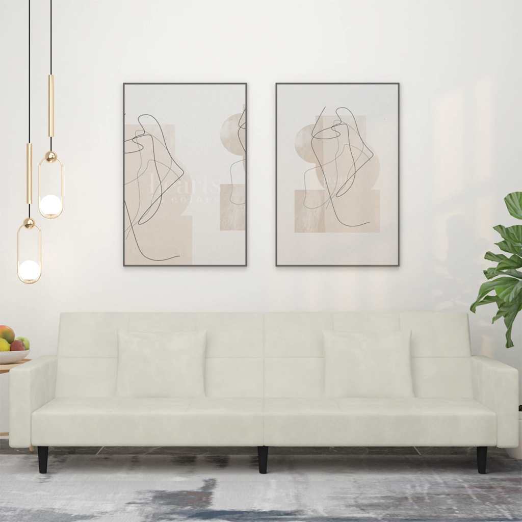 vidaXL 2-miestna rozkladacia pohovka s 2 vankúšmi, krémová, zamat