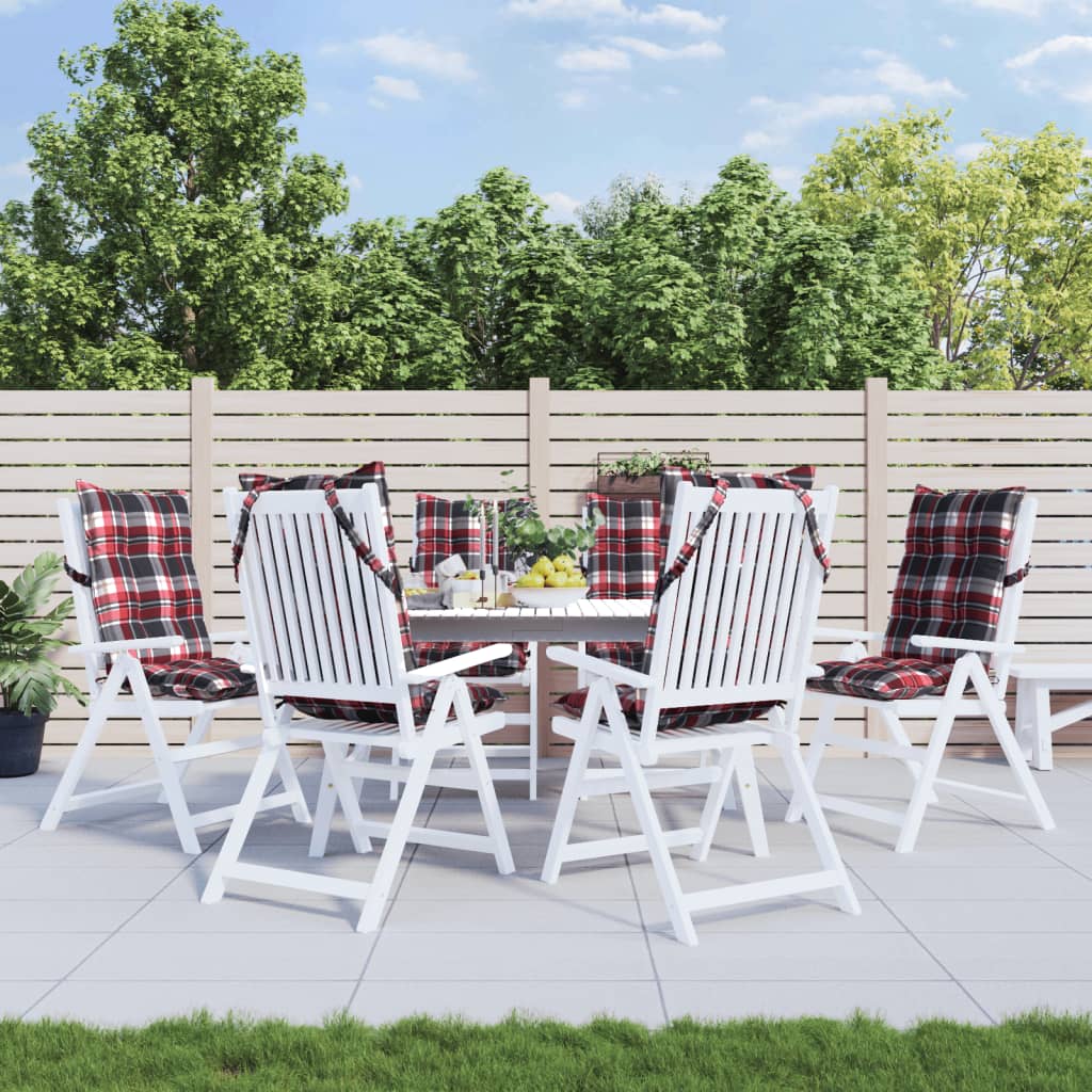 vidaXL Vankúše na stoličky s vysokým operadlom 6ks červené kocky látka