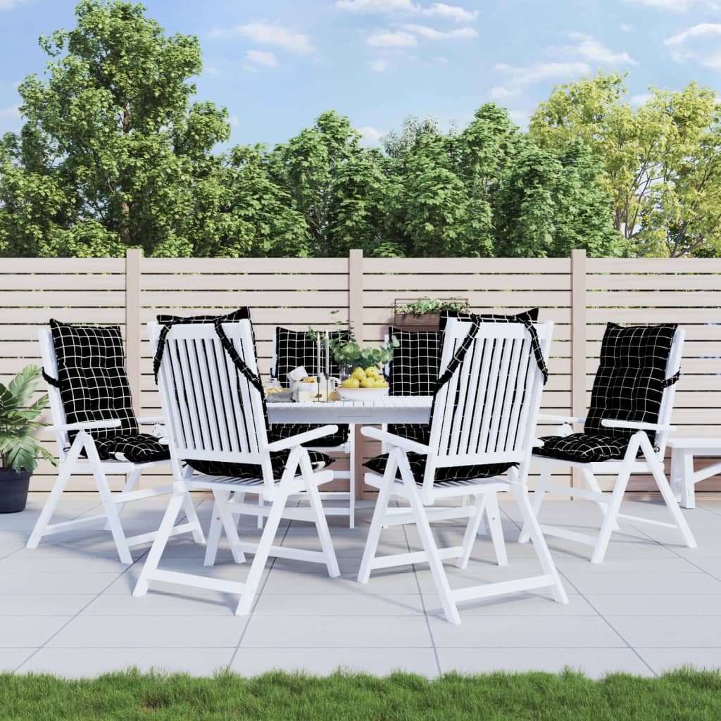 vidaXL Vankúše na stoličky s vysokým operadlom 6 ks čierne kocky látka