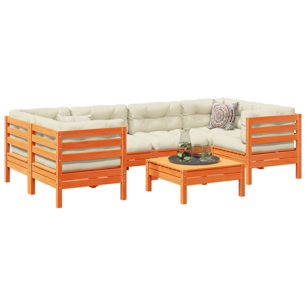 vidaXL 7-dielna záhr.súprava pohoviek s vankúšmi voskovohnedá borovica