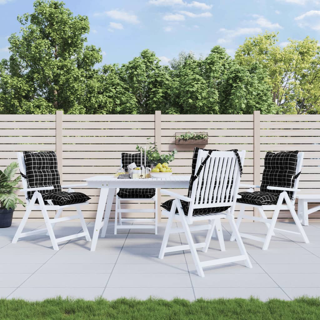 vidaXL Podložky na stoličky nízke operadlo 4 ks čierne kockové látka