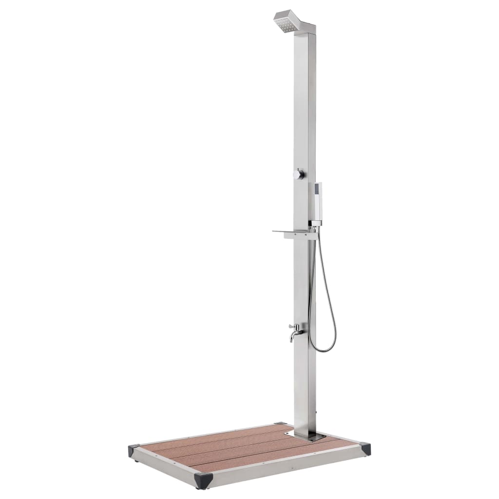 vidaXL Záhradná sprcha s hnedým podstavcom 225 cm nehrdzavejúca oceľ