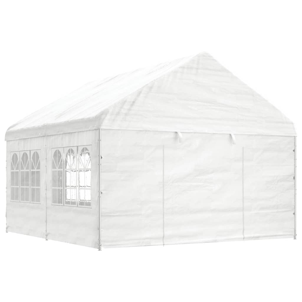vidaXL Altánok so strechou, biely 4,46x4,08x3,22 m, polyetylén