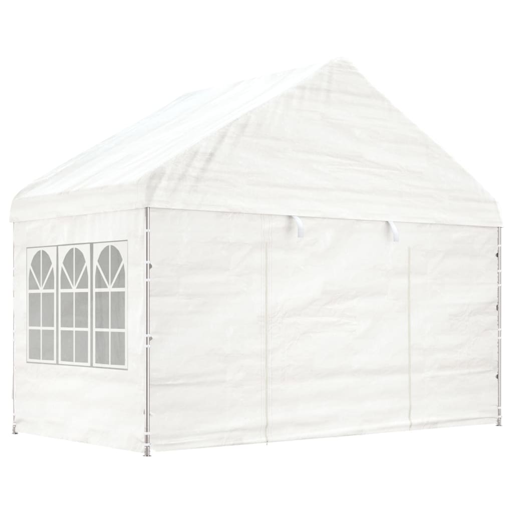 vidaXL Altánok so strechou, biely 4,08x2,23x3,22 m, polyetylén