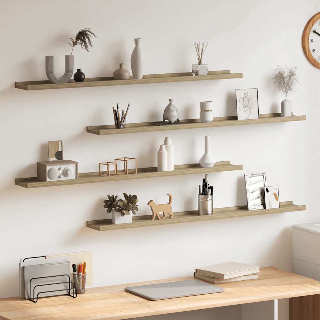 vidaXL Nástenné police 4 ks, dub sonoma 100x9x3 cm