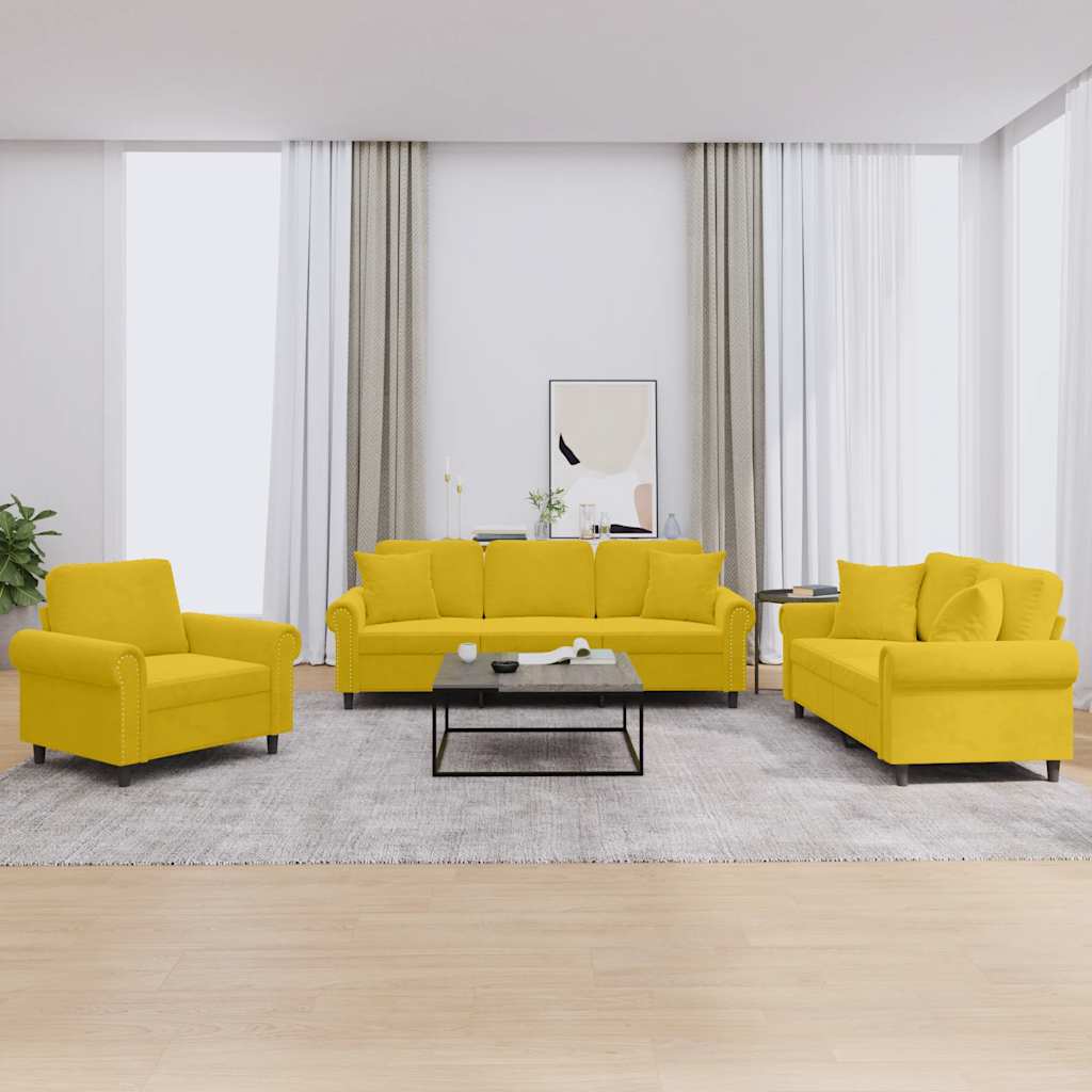 vidaXL 3-dielna sedacia súprava s vankúšmi žltá zamat