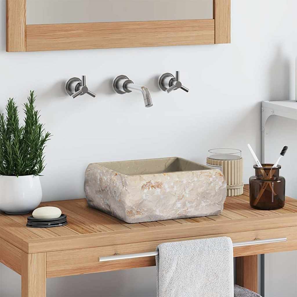 vidaXL Umývadlo krémové 30x30x13 cm mramor