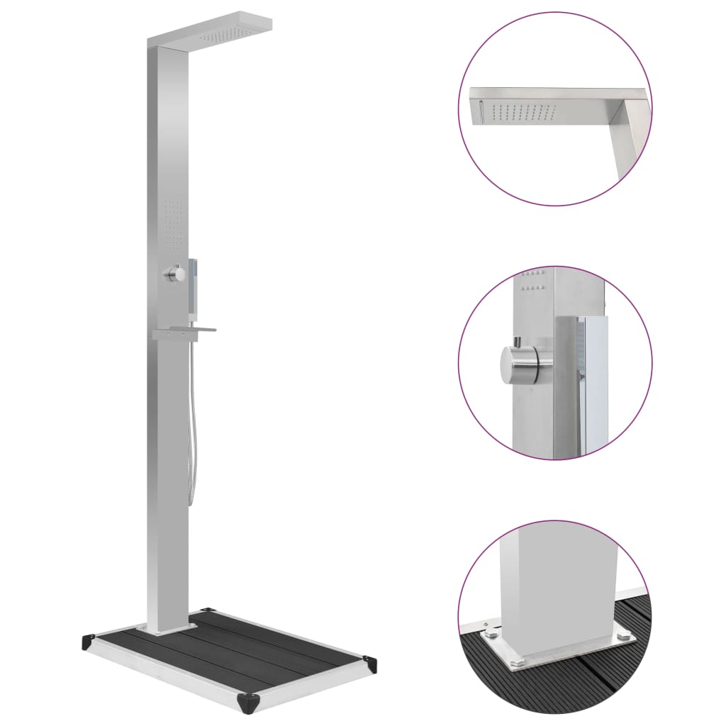 vidaXL Vonkajšia sprcha s vaničkou, WPC, nehrdzavejúca oceľ