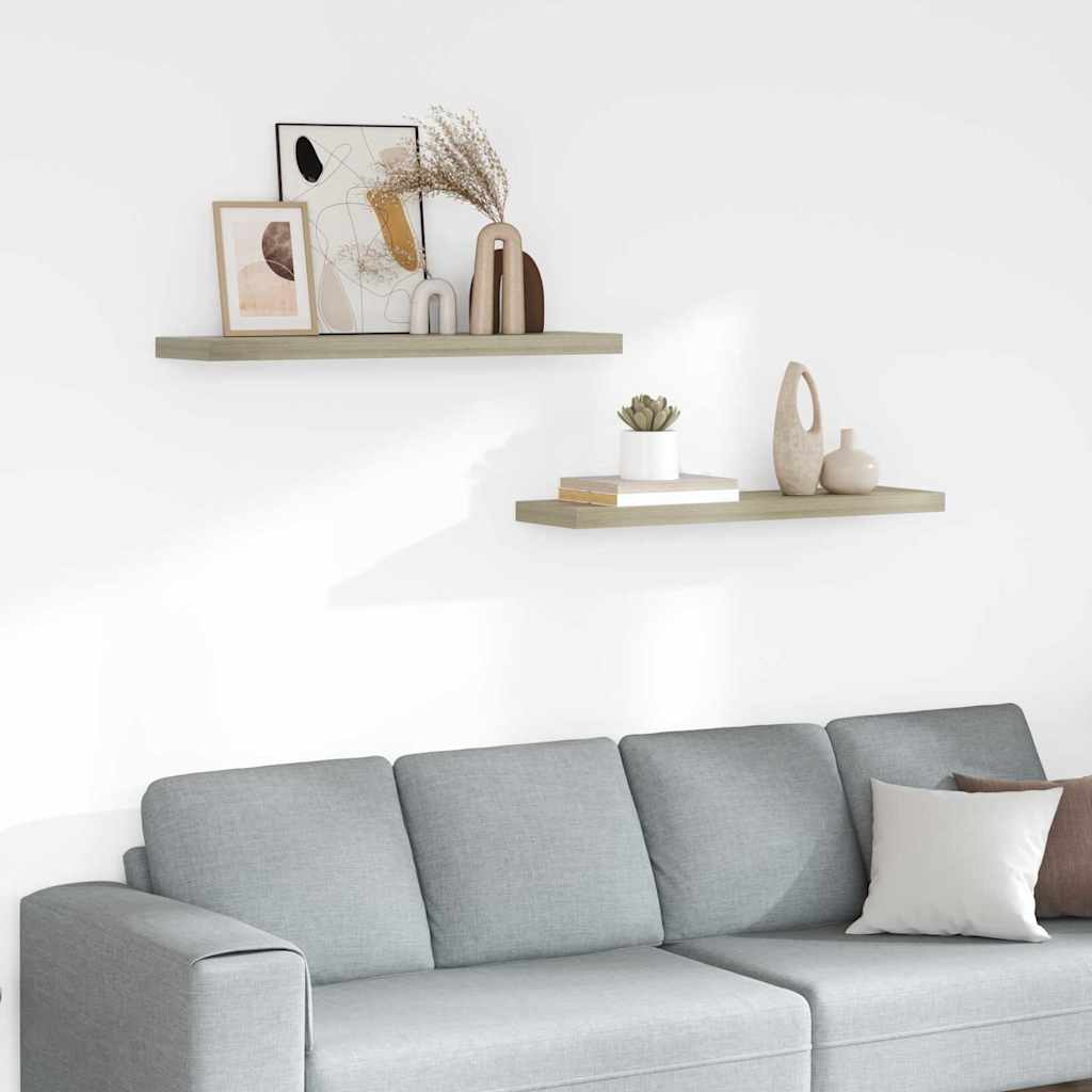 vidaXL Plávajúce nástenné police 2 ks, dubové 90x23,5x3,8 cm, MDF