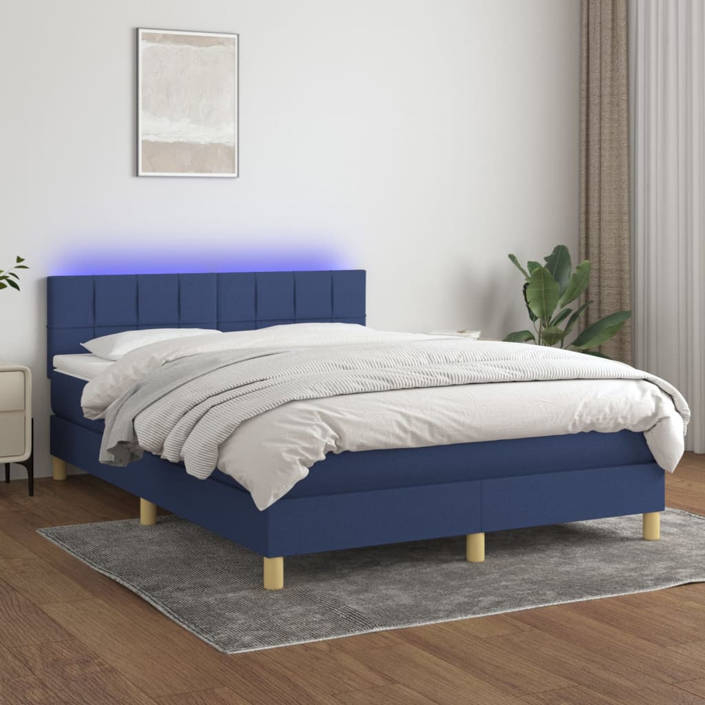 E-shop vidaXL Posteľ boxsping s matracom a LED modrá 140x190 cm látka