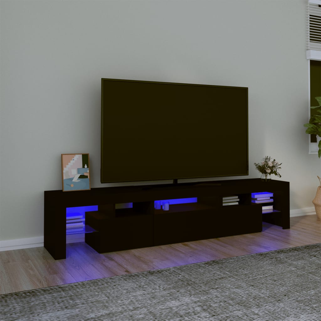 vidaXL TV skrinka s LED svetlami čierna 200x36,5x40 cm