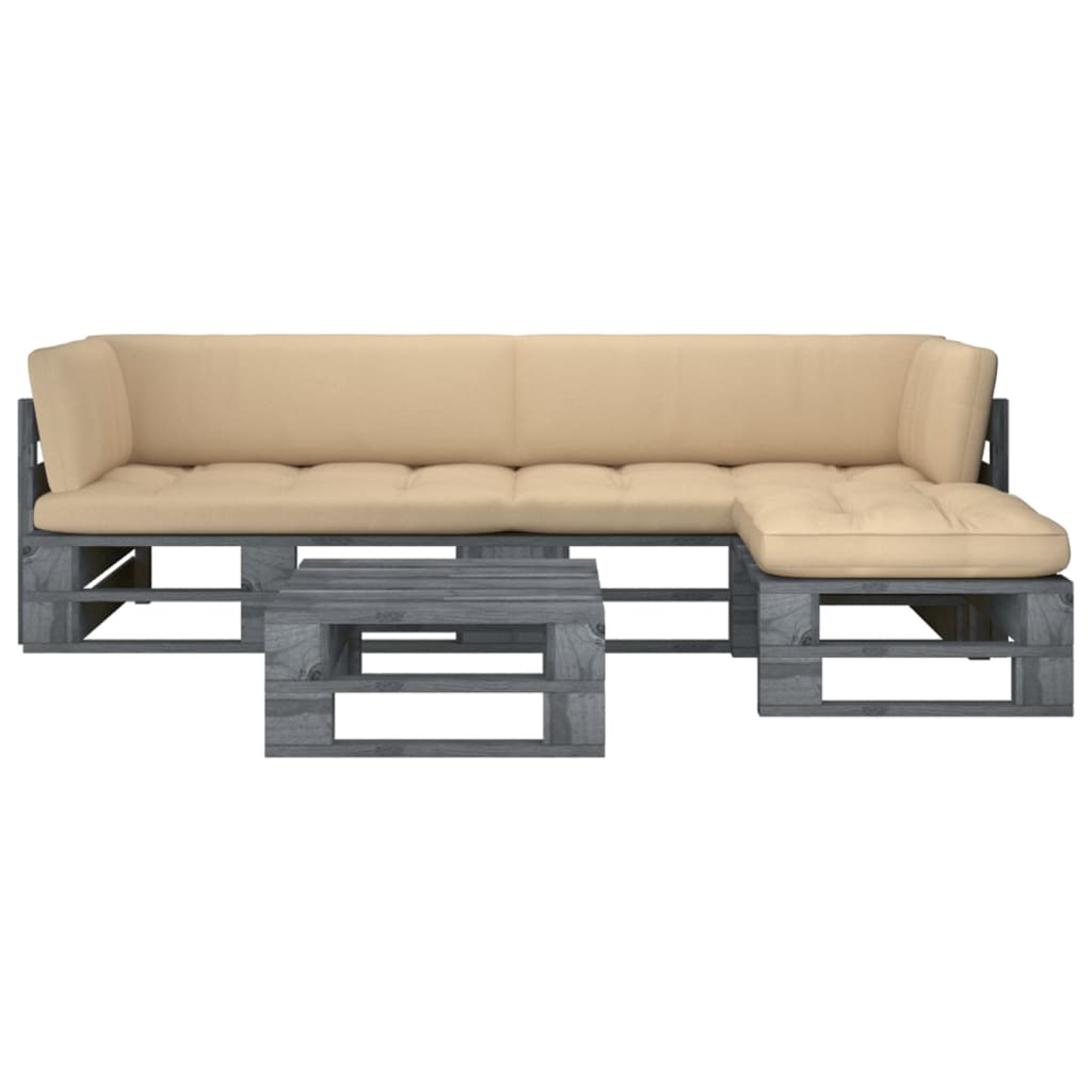 vidaXL 4-dielna paletová súprava a vankúše sivá impregnovaná borovica