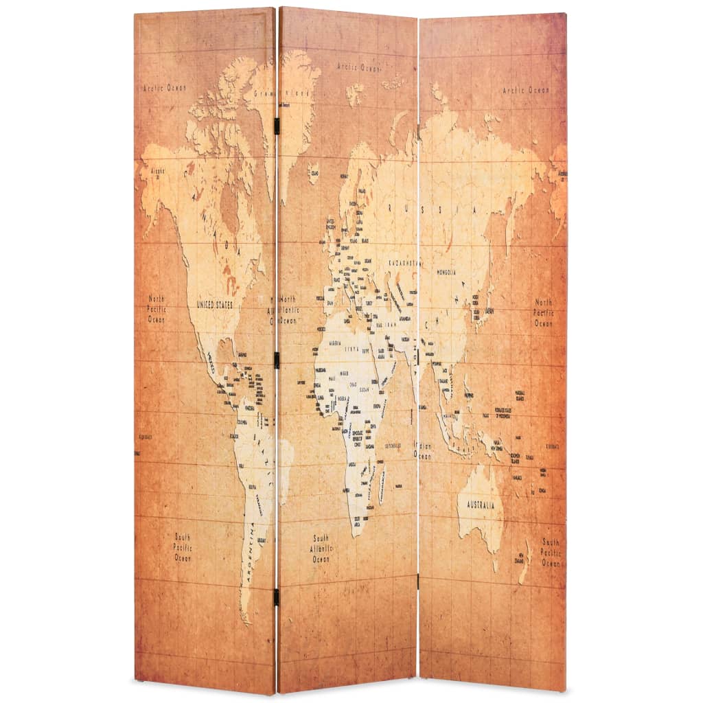 E-shop vidaXL Skladací paraván 120x170 cm, potlač mapy sveta, žltý